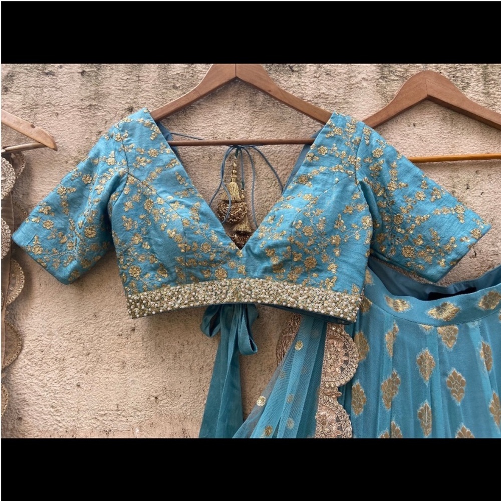 Blue and Gold Lehenga